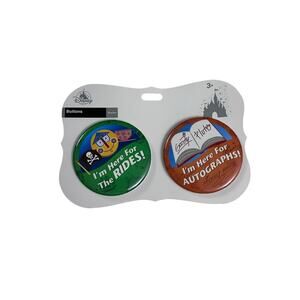 Disney Parks Button Pin Set I’m Here For The RIDES and I’m Here For AUTOGRAPHS